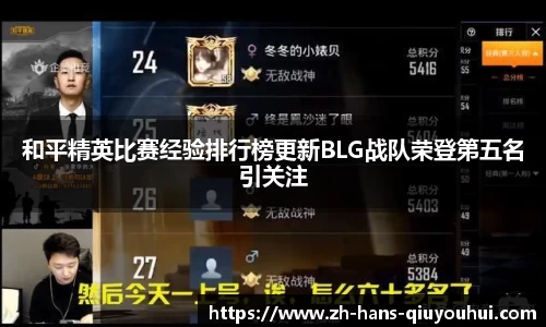 和平精英比赛经验排行榜更新BLG战队荣登第五名引关注